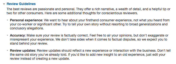 Yelp Review Guidelines